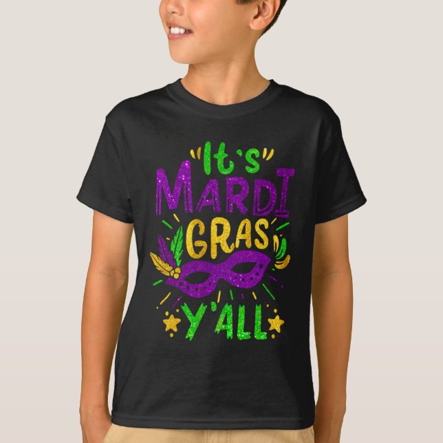Sein Mardi Gras Yall Beads Mask Jester Hat Festiva T-Shirt (Vorderseite)