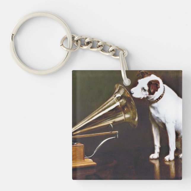 Sein Meister spricht den Hund an Schlüsselanhänger (Vorderseite)
