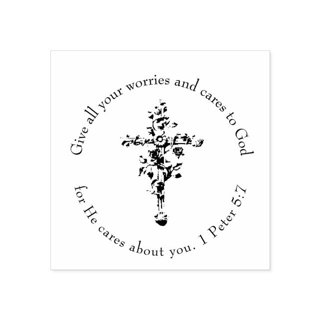 SEIN NOCH Floral Cross religiöse Schrift Verse Gummistempel (Prägung)