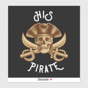Sein Piratenvintage-Schädel und Schwert Schwarz Aufkleber