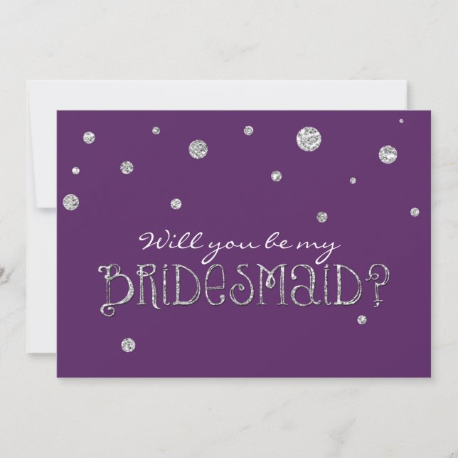 SEIN SIE MEIN BRIDESMAID Lila Silver Glitzer Moder Einladung (Vorderseite)