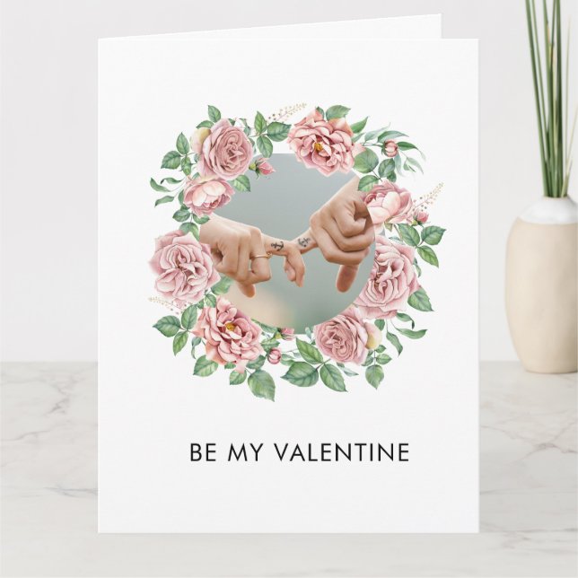 SEIN SIE MEIN VALENTINE-Foto IN Rose WREath White  Dankeskarte (Vorderseite)
