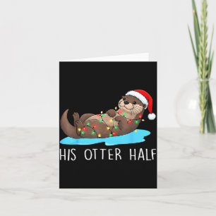 Sein und ihr Otter-Hälfte-Santa-Hut-Paar-Weihnacht Karte