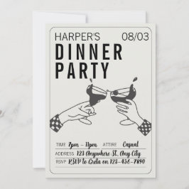 Sein und Schwarzer Retro Illustration Abendessen P Einladung