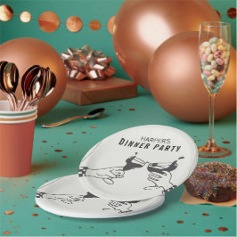 Sein und Schwarzer Retro Illustration Abendessen P Pappteller