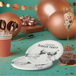 Sein und Schwarzer Retro Illustration Abendessen P Pappteller
