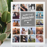 Seine 16 Fotomaterial Fotoplatte<br><div class="desc">Personalisierte Paare/Jungvermählte sehen eine Bildplakette mit einem knalligen, weißen Hintergrund, der in jede beliebige Farbe verändert werden kann, 16 Fotos Ihrer Wahl, ein graues Quadrat mit dem Paarnamen, ein weißes Herzsymbol und der süße Text, der lautet "zusammen ist unser Lieblingsort".</div>
