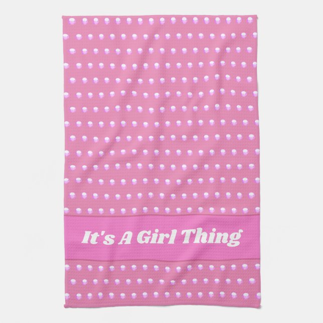 Seine a Girl Things Pink Bright Polka Dots Girly Geschirrtuch (Vertikal)