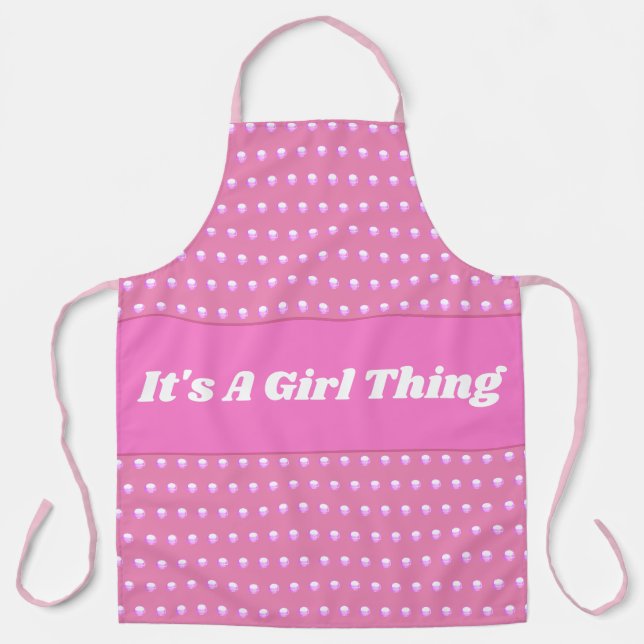 Seine a Girl Things Pink Bright Polka Dots Girly Schürze (Vorderseite)