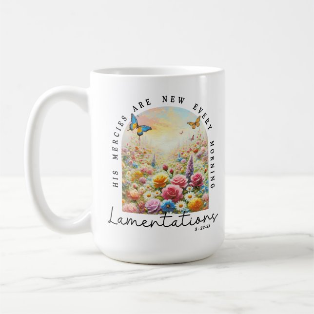 Seine Barmherzigkeit ist die neue Christliche Bibe Kaffeetasse (Links)