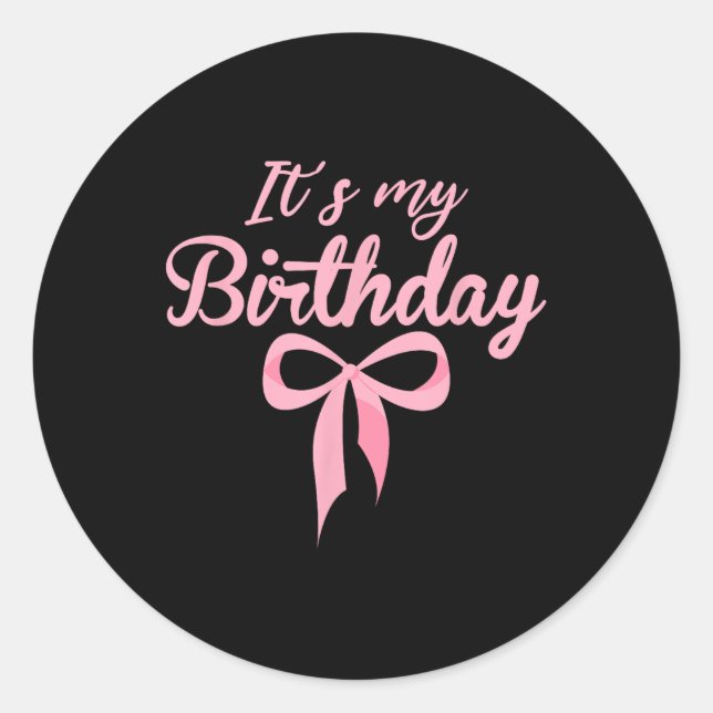 Seine Birthday Pink Coquette Bow Birthday Girls W Runder Aufkleber (Vorderseite)