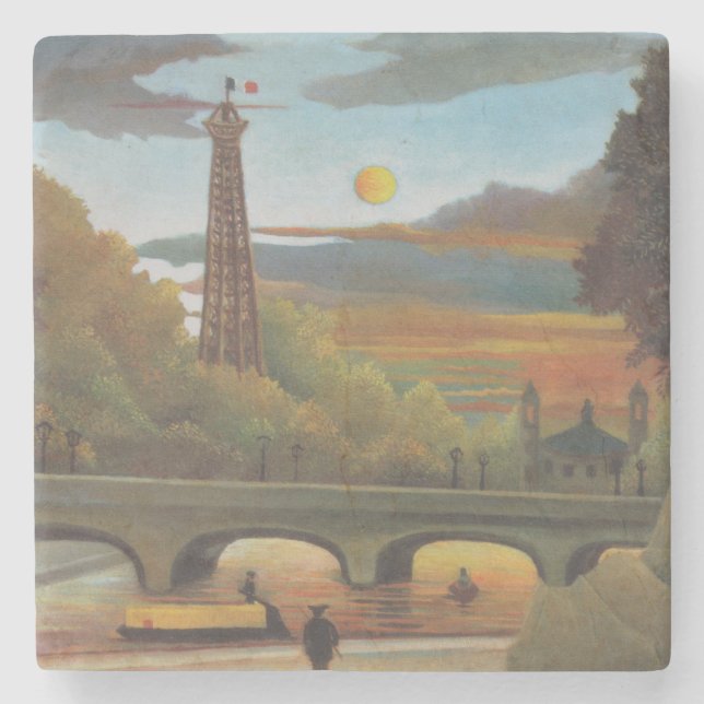 Seine & Eiffelturm im Sonnenuntergang (Paris, Fran Steinuntersetzer (Vorderseite)
