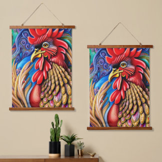 Seine Goldene Majestät - Das Rooster Wandteppich Mit Holzrahmen