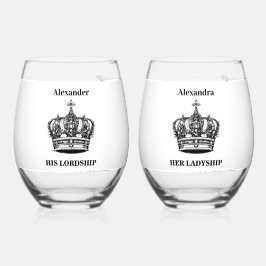Seine Herrschaft ihre Ladyship Crown Individuelle  Weinglas Ohne Stiel