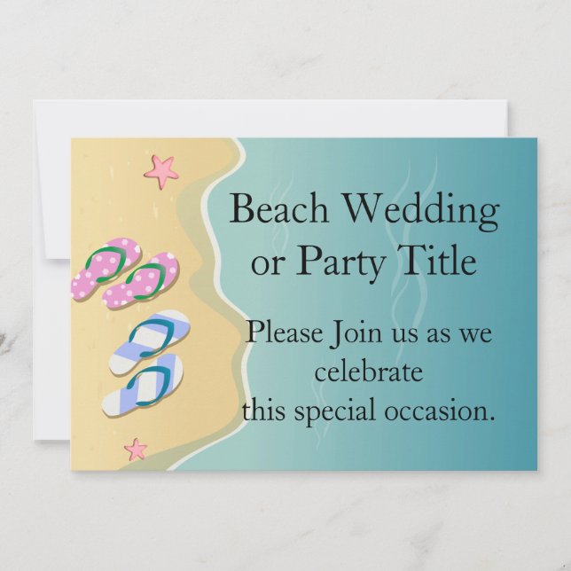 Seine/ihre Flip Flops auf der Hochzeit am Strand Einladung (Vorderseite)