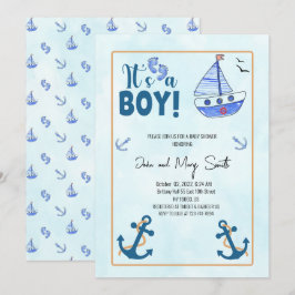seine junge Geburt Nautical Sailboat Babydusche Einladung