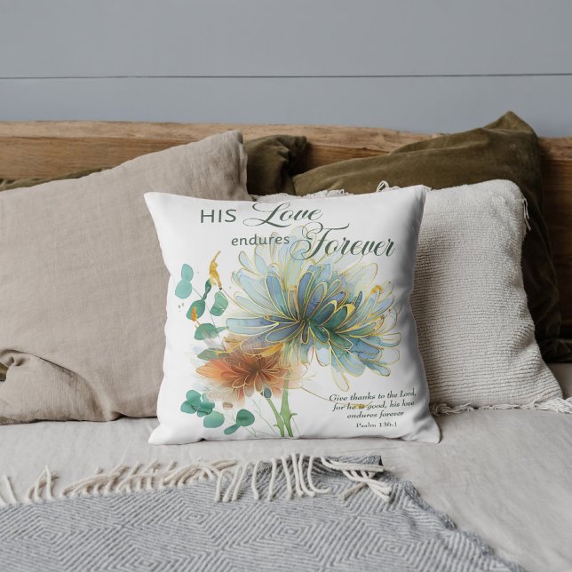 Seine Liebe dauert für immer Psalm 136 Schrift Whi Kissen (Von Creator hochgeladen)