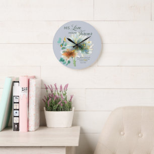 Seine Liebe hält für immer Psalm 136 Blumengrau an Große Wanduhr