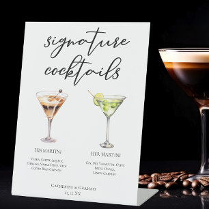 Seine Martini-Unterschrift "Wedding Cocktails Menu Sockelschild