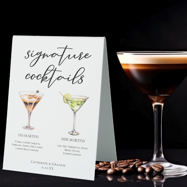 Seine Martini-Unterschrift "Wedding Cocktails Menu Tischaufsteller (Von Creator hochgeladen)