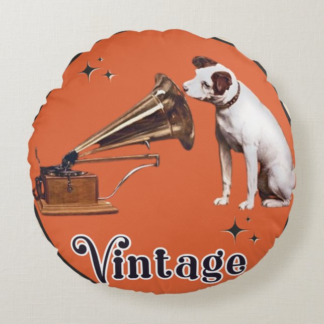 Seine Master-Stimme RCA Victor Rundes Kissen (Vorderseite)