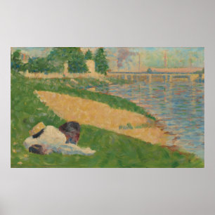 Seine mit Bekleidung an der Bank Poster