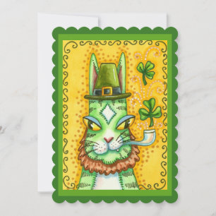 SEINE N' FITZ LEPRECHAUN ST. PADDY'S FUNNY CAT Fla Feiertagskarte