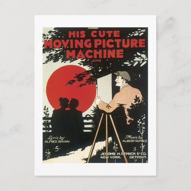 Seine Niedliche Moving Picture Machine Vintag Song Postkarte (Vorderseite)
