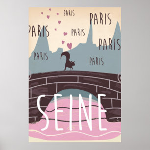 Seine, Paris, poster de voyage vintage