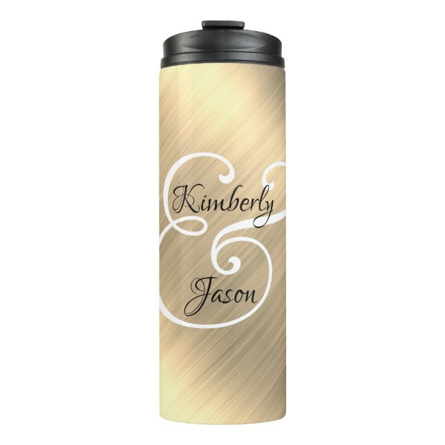 SEINE Skriptnamen mit Blk, Yel Gold Metal V2 Thermosbecher (Vorderseite)