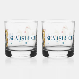SEINE STRANDSTADT, WASSERFARBENES SEEPFERD ART WHISKYGLAS