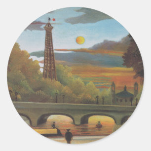 Seine und Eiffelturm bei Sonnenuntergang von Henri Runder Aufkleber