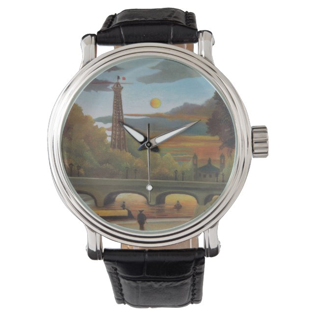 Seine und Eiffelturm bei Sunset by Henri Rousseau Armbanduhr (Vorderseite)
