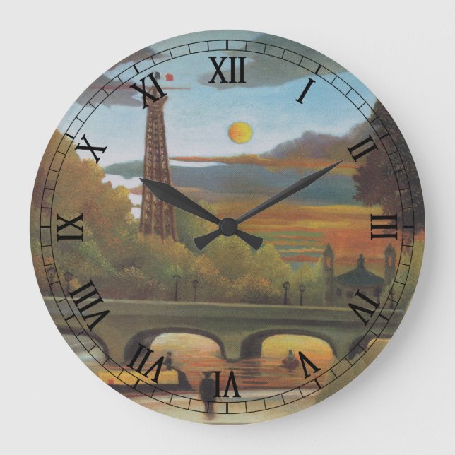 Seine und Eiffelturm bei Sunset by Henri Rousseau Große Wanduhr (Vorderseite)