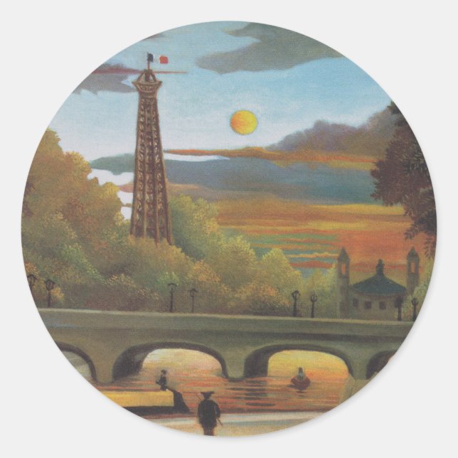 Seine und Eiffelturm bei Sunset by Henri Rousseau Runder Aufkleber (Vorderseite)