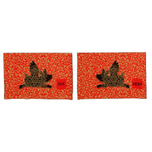 Seine und ihre Chinesen Pig Flying Silhouette Red Kissenbezug