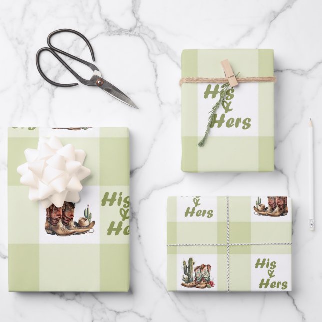 Seine und ihre Cowboy Boots Wrapping Paper Geschenkpapier Set (Vorderseite)