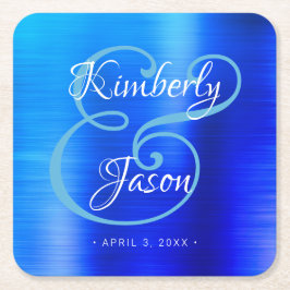 Seine und ihre Skriptnamen, Brushed Blue Metal Wed Rechteckiger Pappuntersetzer