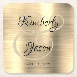 Seine und ihre Skriptnamen, Brushed Gold Metal Wed Rechteckiger Pappuntersetzer