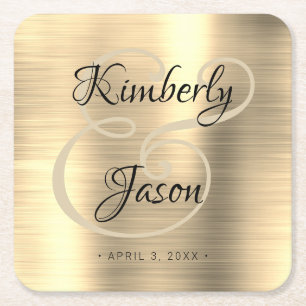 Seine und ihre Skriptnamen, Brushed Gold Metal Wed Rechteckiger Pappuntersetzer