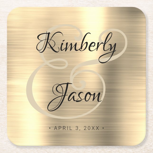 Seine und ihre Skriptnamen, Brushed Gold Metal Wed Rechteckiger Pappuntersetzer (Vorderseite)