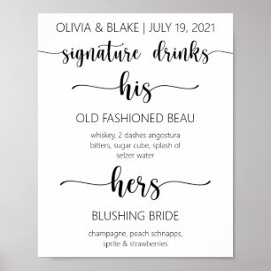 Seine und ihre Unterschrift Drinks Hochzeitszeiche Poster