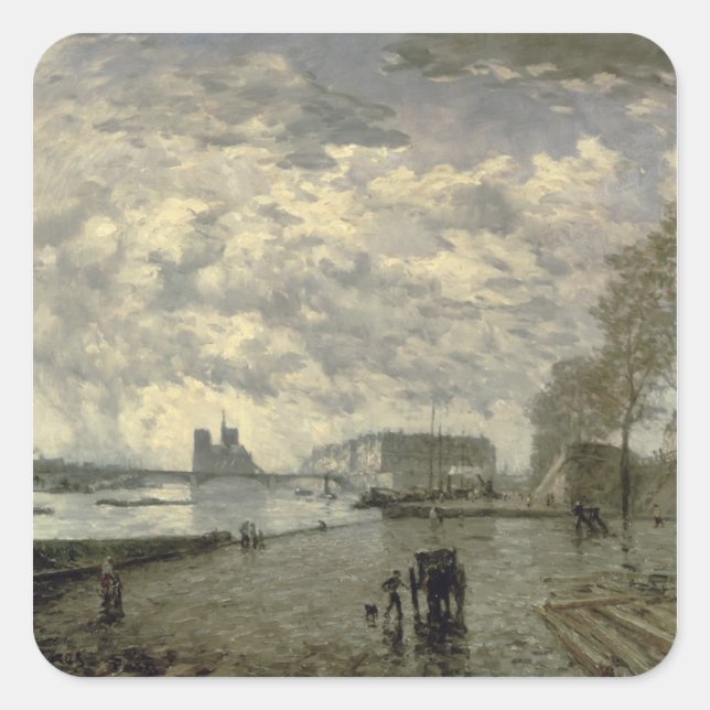 Seine und Notre Dame Quadratischer Aufkleber (Vorderseite)
