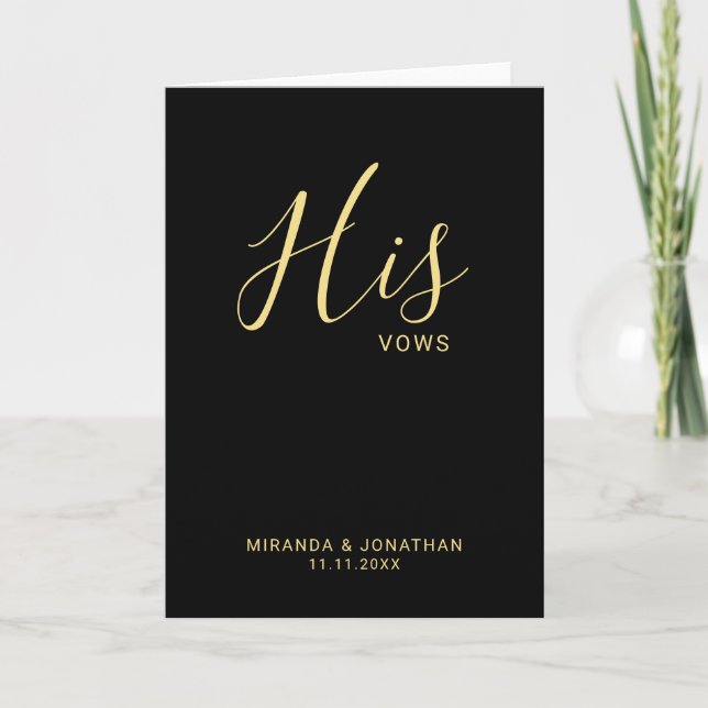 'Seine Vows' Minimalistische Schwarz-Gold-Hochzeit (Vorderseite)