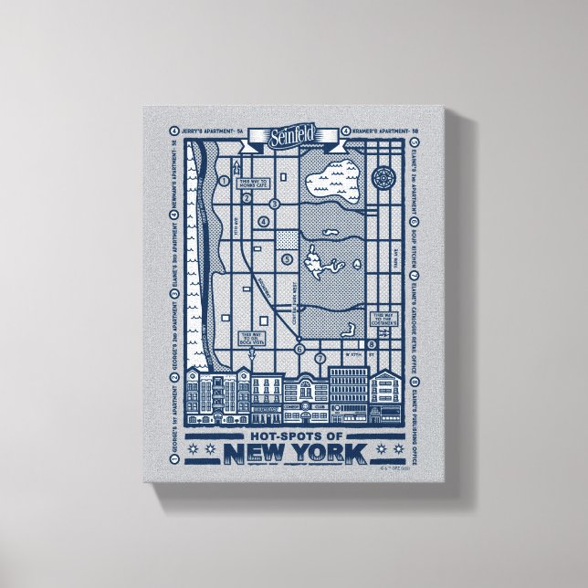 Seinfeld | Hot Spots auf der New Yorker Karte Leinwanddruck (Vorderseite)