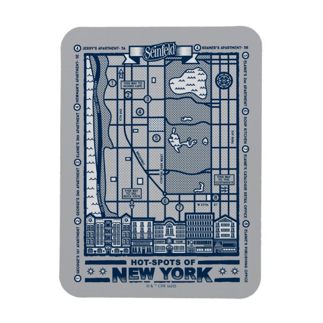 Seinfeld | Hot Spots auf der New Yorker Karte Magnet (Vertikal)