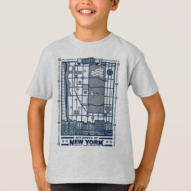 Seinfeld | Hot Spots auf der New Yorker Karte T-Shirt (Vorderseite)