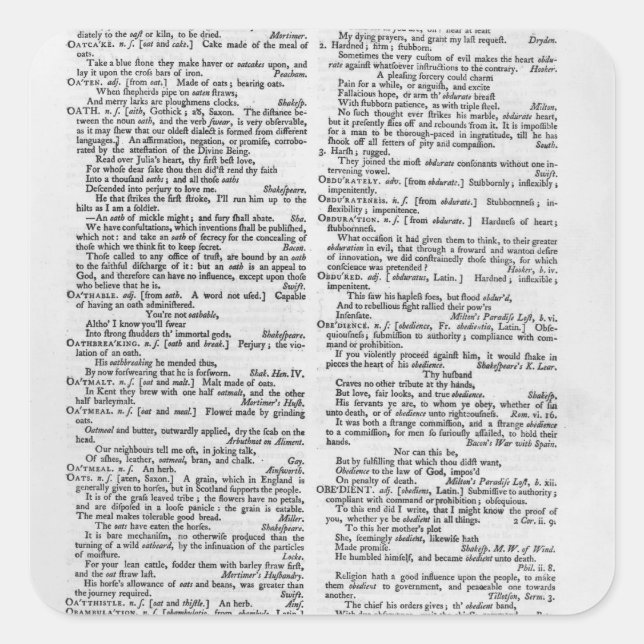 Seite aus einem Wörterbuch Quadratischer Aufkleber (Vorderseite)