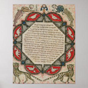 Seite aus einer hebräischen Bibel, die Fische dars Poster