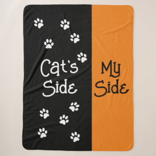 Seite der Katze, Seite Orange, schwarze Bettdecke Sherpadecke